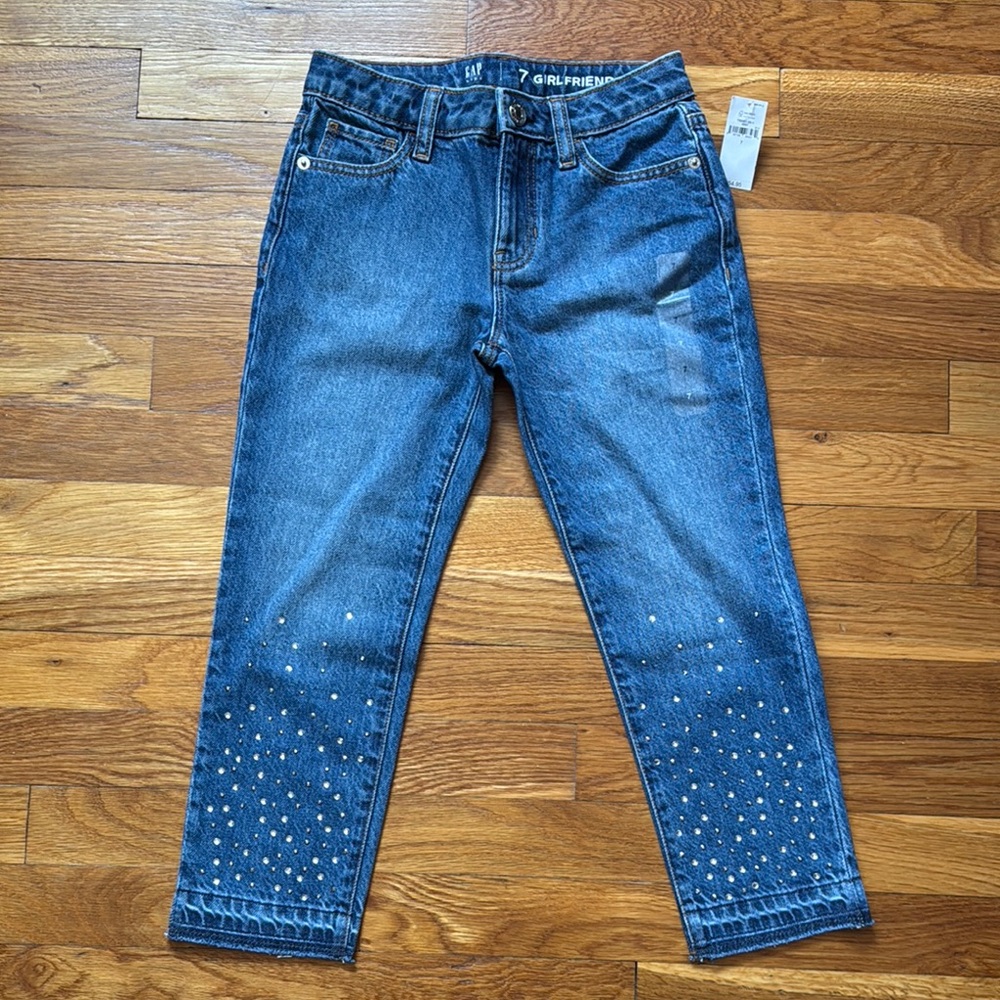 NWT Gap Kids Girls Boyfriend Blue Jeans with Rhinestones Size 7
